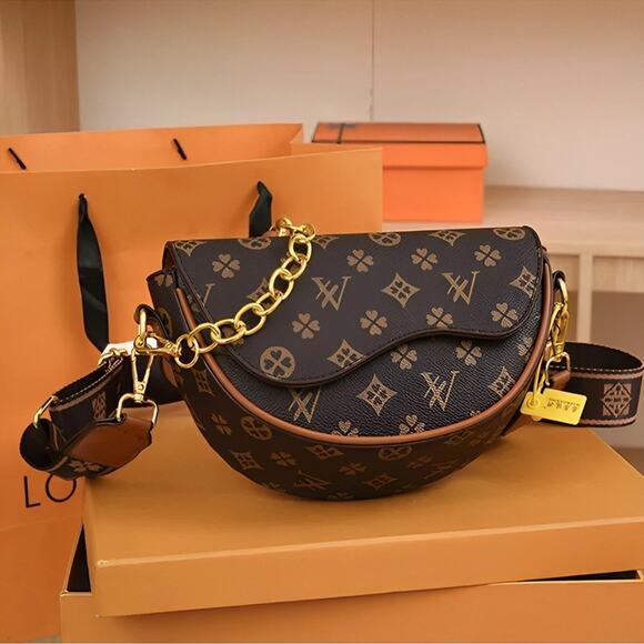 Designer Brown and Gold Shoulder Crossbody Bag - Picture 1 of 4